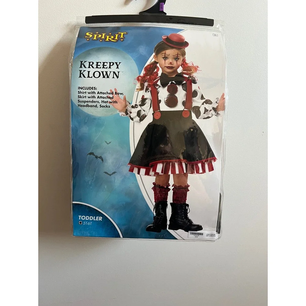 Spirit‎ Halloween Kreepy Klown Toddler Costume Sz 5T 6T Shirt Skirt Hat Socks - Picture 3 of 16